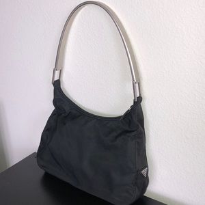 Prada Black Nylon Silver Metal Handle Shoulder Bag